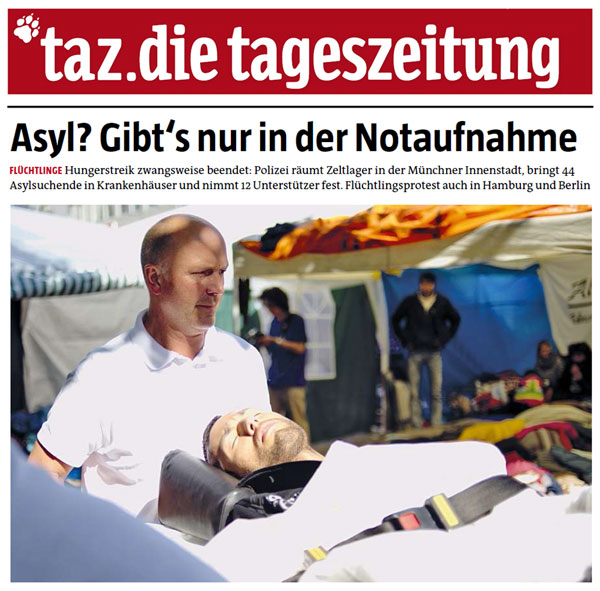 DIE TAZ – Über den Asylbewerber Hungerstreik in der Münchner Innenstadt 1